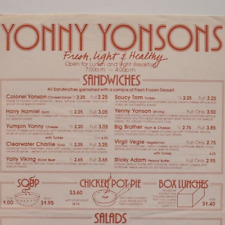 1987 Yonny Yonson's Yogurt Sandwich Shop Restaurant Menu Bellevue Washington picture