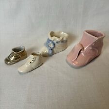 Lot of 4 Miniature Baby Shoe Bootie Planters Pink Blue Gold Cream picture