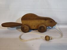Vintage Handmade Wooden Rope Pull Toy Beaver with Flapping Tail Primitive Carved picture