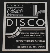 1979 Print Ad San Francisco Lehr's Cabaret at the Greenhouse Disco Dance Art picture