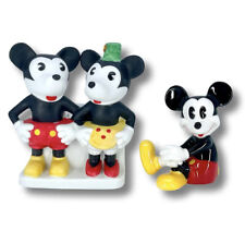 Rare Walt Disney Mickey Minnie Mouse Bisque Toothbrush Holder Retro Figurine Set picture