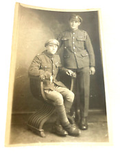 Vintage 1917-1919 WW1 RPPC Stunning Military Uniform Young Men Soldiers Brothers picture