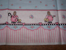 Vintage Daisy Kingdom Bunny Rabbits Fabric Panel/Pink & Blue/Flower/Curtain/Nina picture