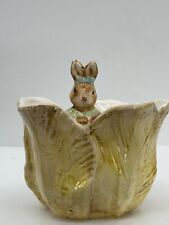 Ceramic Yellow Tulip and Momma Rabbit Easter Candy Dish Planter Small Paint Chip picture