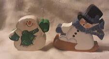 2 Vintage Wood Snowmen Hand Painted by Putterin Pat picture