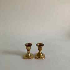 Petite Pair of Brass OR Brass Tone Metal Candlesticks - Set of 2 - Stacked Circl picture