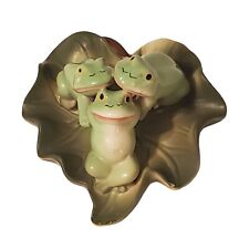 Three Frogs Lounging On Lily Pad Cute Whimsical Porcelain Figurine *READ picture