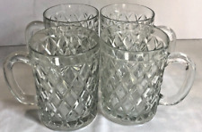 Set Of 4 Vintage Paul Sebastian Clear Crystal Cut Crisscross Glass Coffee Mugs picture