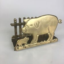 VTG Brass Pig and Fence Napkin Holder Mail Caddy Letter Holder Enesco Taiwan picture