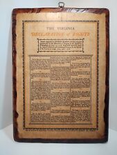 Vintage Virginia Declaration Of Rights Reprint From 1961 On Wooden Plaque picture