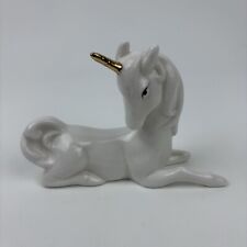White Unicorn with Gold Horn Porcelain Figurines  Enesco 4” Vintage 1980 picture