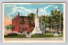 Rochester PA-Pennsylvania, Soldiers Monument And Masonic Hall, Vintage Postcard picture