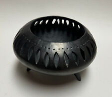 Vintage Dona Rosa Black Clay Pottery Bowl, Footed & Carved, Coyotepec Oaxaca picture