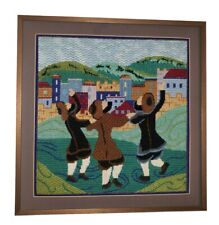 Stunning Three Hasidic Men Dancing Completed Needlepoint Framed picture