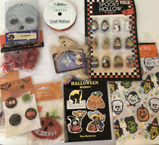 VTG lot Of HALLOWEEN Stickers Ornaments Ribbon Buttons Bags picture