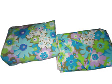 VINTAGE SPRINGMAID GALA FLOWER POWER BLUE FLORAL (2) FULL FITTED, FLAT SHEET SET picture