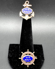 TWO VINTAGE USN UNITED STATES NAVY BLUE ENAMEL PINS - L445 picture