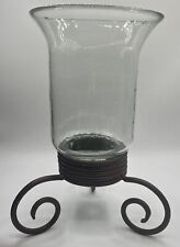 15 Inch Hand Blown Glass Vase with Pontil Mark  Hurricane Lamp Iron Base Vintage picture