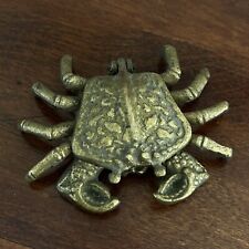 Vintage Brass Crab Trinket Figural Ashtray w/ Attached Lid MCM Mid Century picture