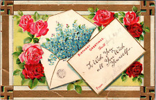 Birthday Greetings Roses Forget me Knots Good Luck Swastika c1900s  Postcard A81 picture
