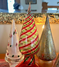 VINTAGE MURANO ITALIAN GLASS CHRISTMAS TREE / TOPPER W/SWIRLS + GOLD + STICKER  picture
