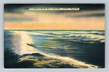 Long Island NY-New York Greeting Moonlit Bay Shore Waves c1941 Vintage Postcard picture