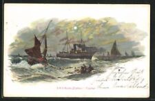 Lithography Battle Ship S. M. S. Aviso Ziethen And Fischer At Stormy See picture