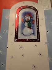 Vtg Unused Christmas Card Snowman Plastic Clear Window AG  W/Env picture
