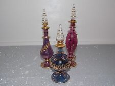 Royal Limited Crystal Egyptian Perfume Bottles Hand Crafted Set of 3 picture