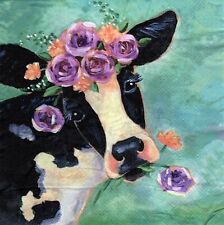 (2) Two Paper Lunch Napkins for Decoupage/Mixed Media - Pretty Cow with Flowers picture