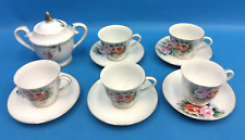 Set Vintage Hand Painted Decorative Japan Small Teacups Cups Saucers Sugar Jar picture