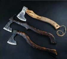 3 CUSTOM HAND FORGED CARBON STEEL ASHWOOD HANDLE VIKING TOMAHAWK HATCHET AXE picture