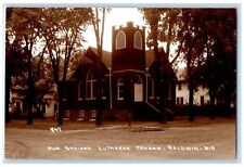 Our Saviors Lutheran Church Baldwin Wisconsin WI, Dirt Road RPPC Photo Postcard picture