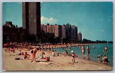 Chicago Illinois Oak Street Beach Scenic City Landmark Chrome Postcard picture
