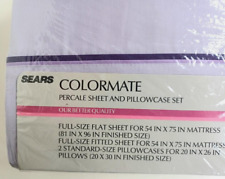 SEARS COLORMATE PERCALE SHEET SET FULL Lavender Grape VTG 50/50 Cotton Poly NEW picture