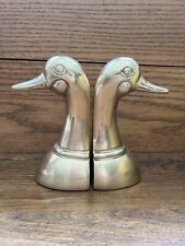 Vintage Leonard Brass Mallard Duck Goose Head Bookends  MCM 6” Tall picture