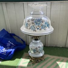 Vintage Huge GWTW Hurricane Lamp Blue Roses Parlor Lamp Accurate Casting Co. picture