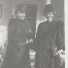 Vintage Snapshot Photo Two Pretty Women 1940s Fashion Fur Jackets picture