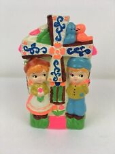Vintage Chalkware Dutch Girl and Boy Bank JAPAN Windmill Tulips Love Birds picture