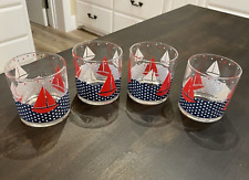 Vintage Georges Briard Nautical Sailboat Glasses Red White Blue 3 3/8” Tall B77 picture