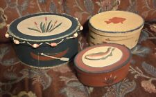 Set Of 3 Nesting Oval Primitive Rustic Boxes Fishing  Lake Cabin Decor picture