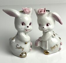 Vintage “Salty & Peppy” Anthropomorphic Bunny Rabbit Salt & Pepper Shaker Set picture