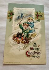 1911 John Winsch Christmas Postcard - Children Toboggan , Doll , Snowy picture