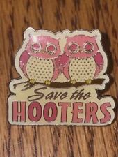 Save the Hooters Gold Tone Breast Cancer Awareness Owl Enamel Lapel Pin Pinmart picture