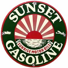 VINTAGE SUNSET GASOLINE PORCELAIN SIGN DEALERSHIP GAS STATION SUNSET MOTOR OIL picture