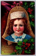 BB London Christmas~Redhead Girl on Bell~Blue Dress~Fur Hat~Holly Berry~1480c  picture
