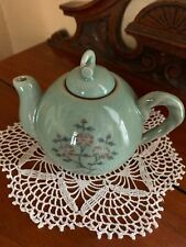 Vintage Crackel Celadon Glazed Small Teapot Finger Tip Floral picture