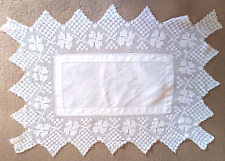 Vintage rectangular  linen embroidered and crocheted edges. picture