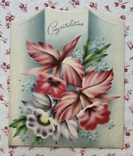 Vintage 1940s UNUSED Congratulations Orchids Embossed Greeting Card picture