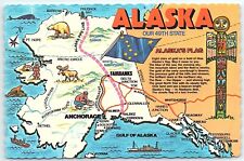 Our 49th State Alaska AK UNP Chrome Continental Postcard Map Flag Poem Totem picture